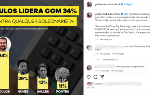 MDB diz que campanha de Boulos fraudou pesquisa, vai à Justiça Eleitoral e pede exclusão da postagem